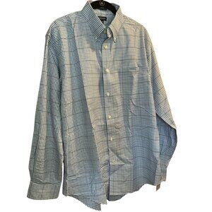 Baumwolle Cotton Classic Blue Plaid Button Down // Lands' End Men's Size L